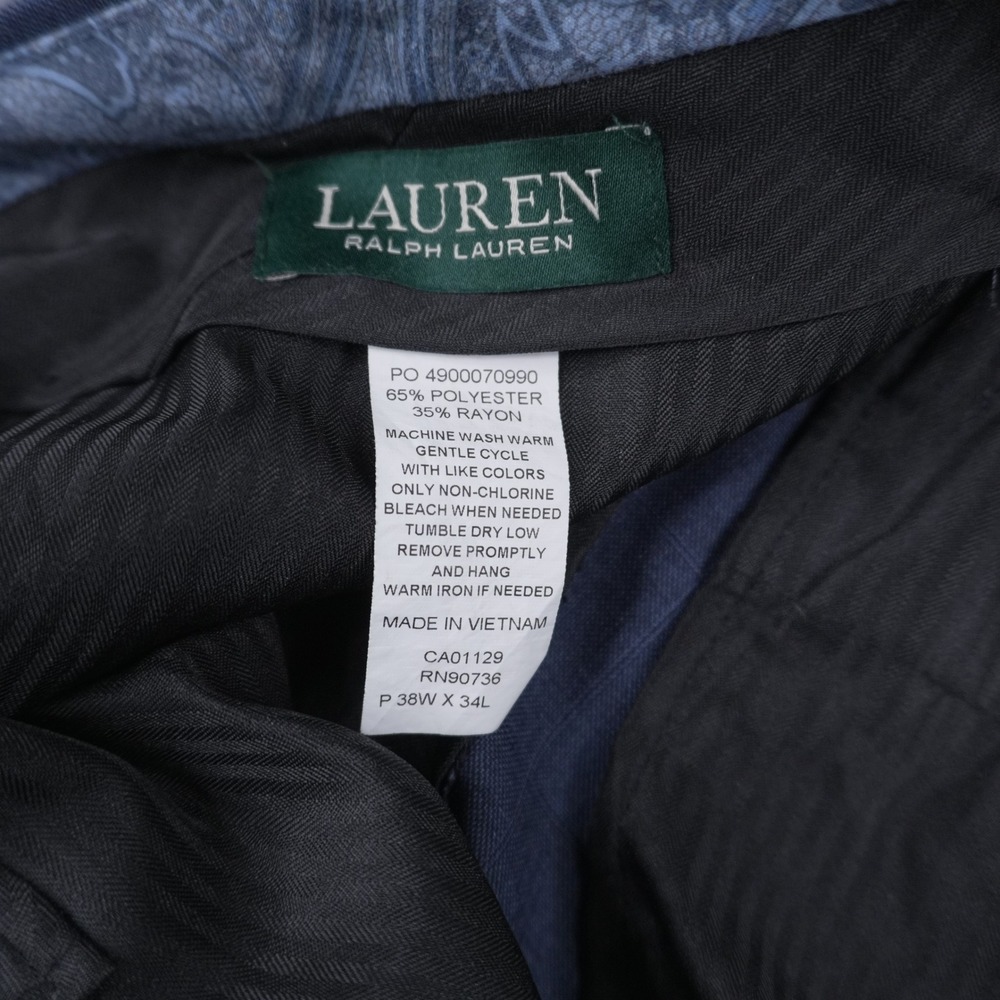 Lauren Ralph Lauren Dress Pants Mens 38x34 Blue‎ Windowpane Check Flat Front - Picture 5 of 11